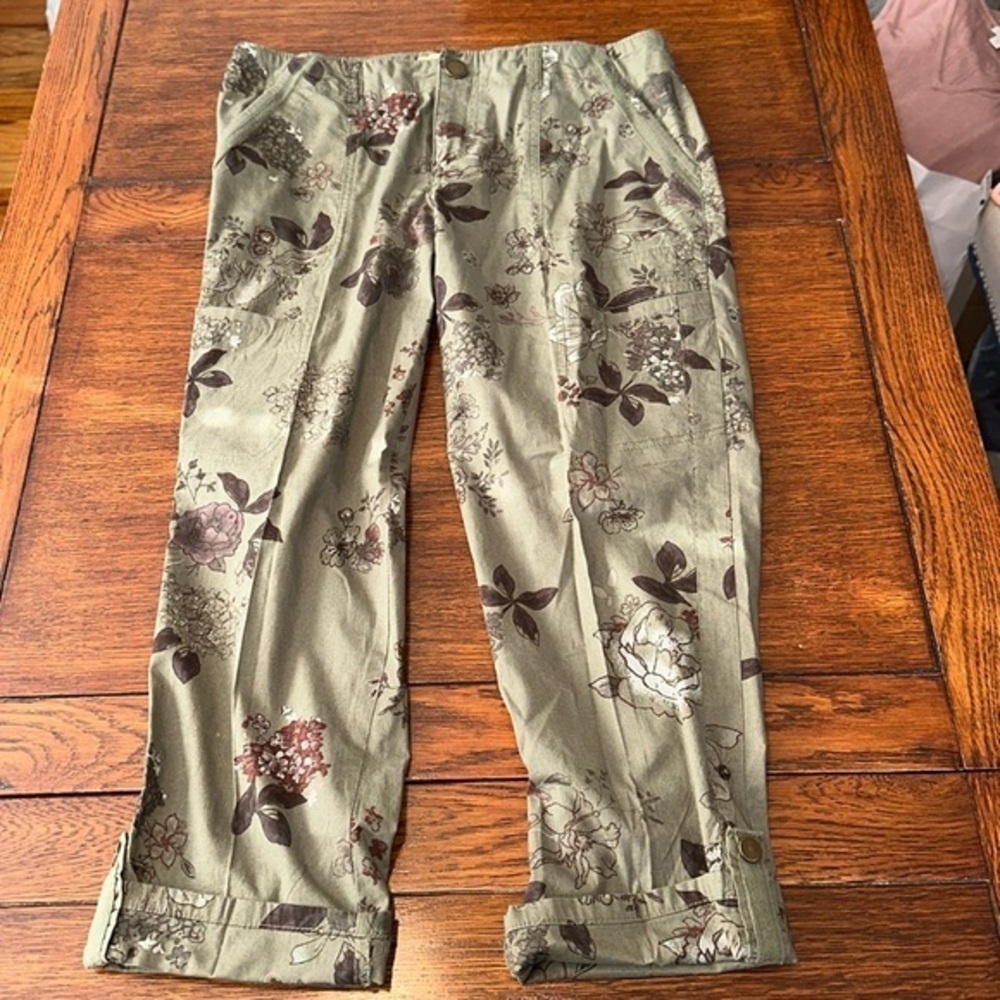 Democracy Floral Ankle Pants - Olive and Brown